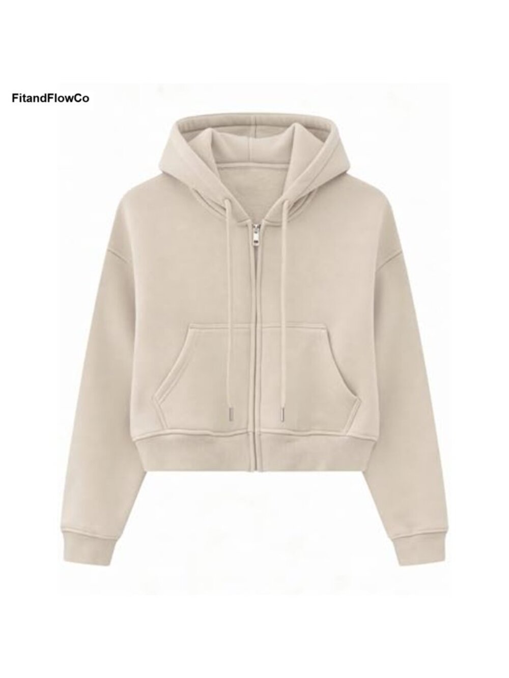 Fleece Lined Cropped Zip Up Hoodie Drawstring Pocket Sweatshirt Women